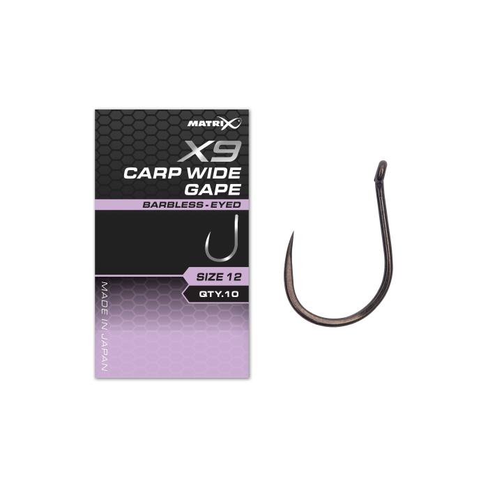 Fox X9 Carp Wide Gape Size 14 Barbless - Eyed